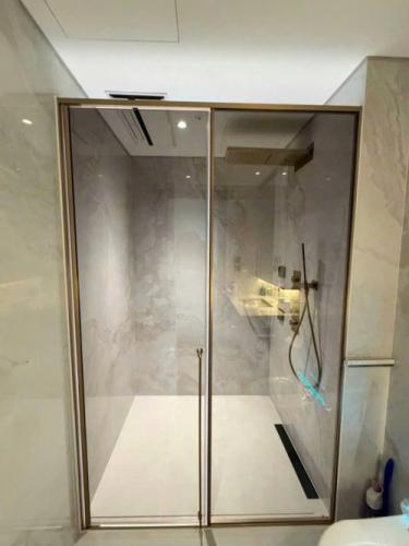 Phụ kiện cabin – Giới thiệu phụ kiện cabin nhôm xi mạ mở quay mẫu thẳng giấu bản lề