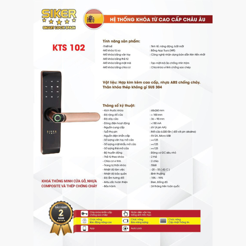 Khóa thông minh cửa gỗ KTS 102