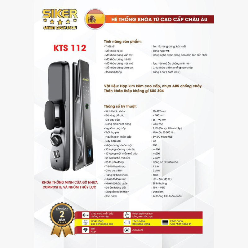 Khóa thông minh cửa gỗ KTS 112