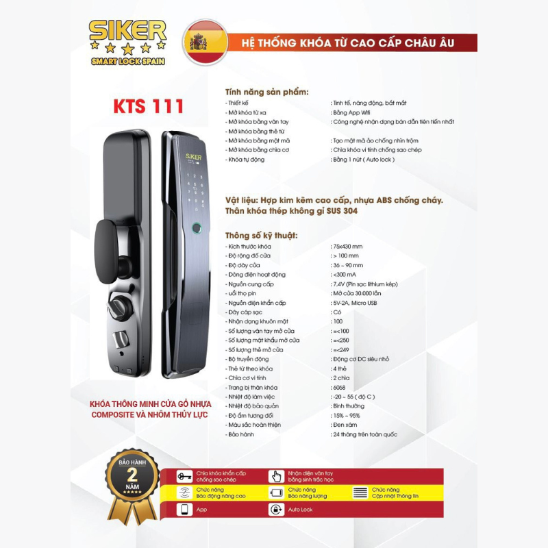 Khóa thông minhc ửa gỗ KTS 111